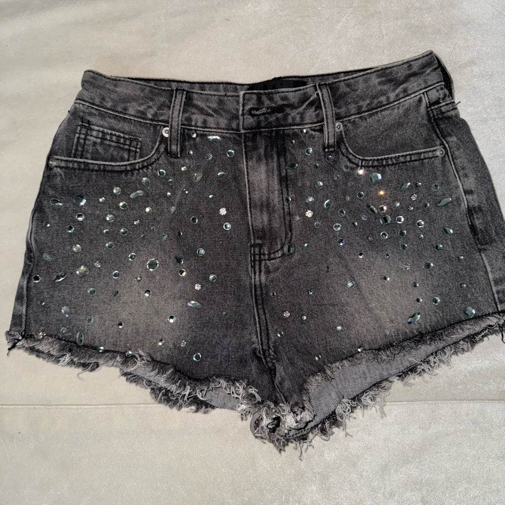 Embellished Black Denim Shorts